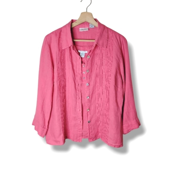 100% Linen Twin Set | Coral Button Shirt + Matching Tank | M/L - Picture 1 of 13